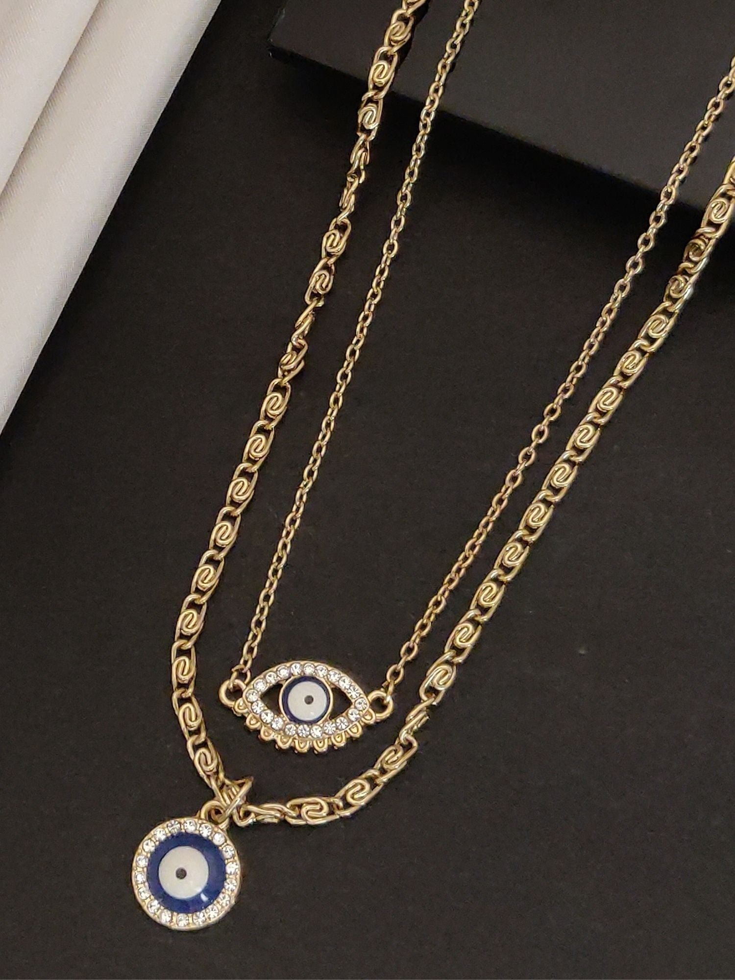 Western Gold Plated EvilEye Layered Necklace featuring a delicate design with sparkling accents