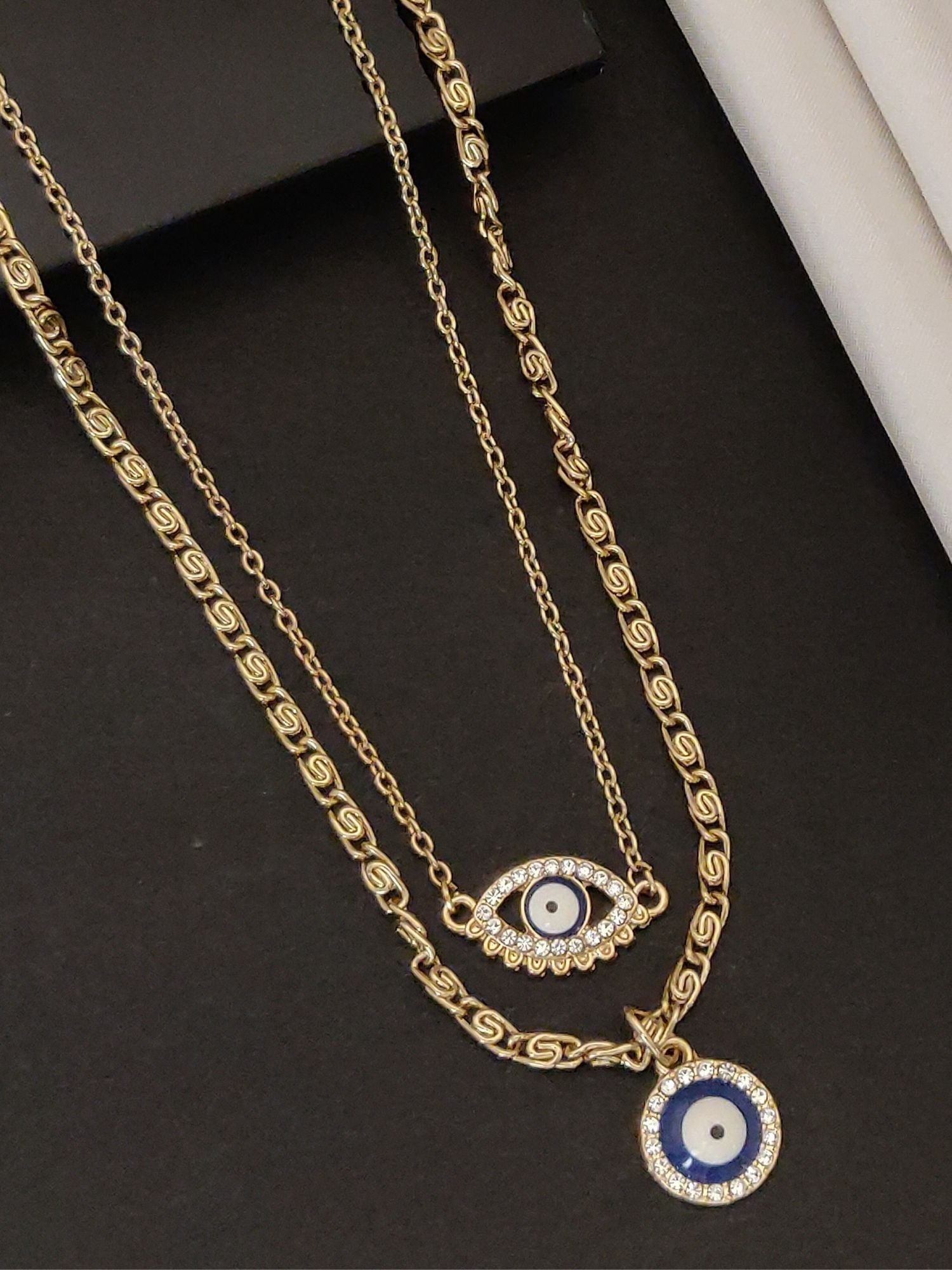 Western Gold Plated EvilEye Layered Necklace featuring intricate chains and stunning eye design
