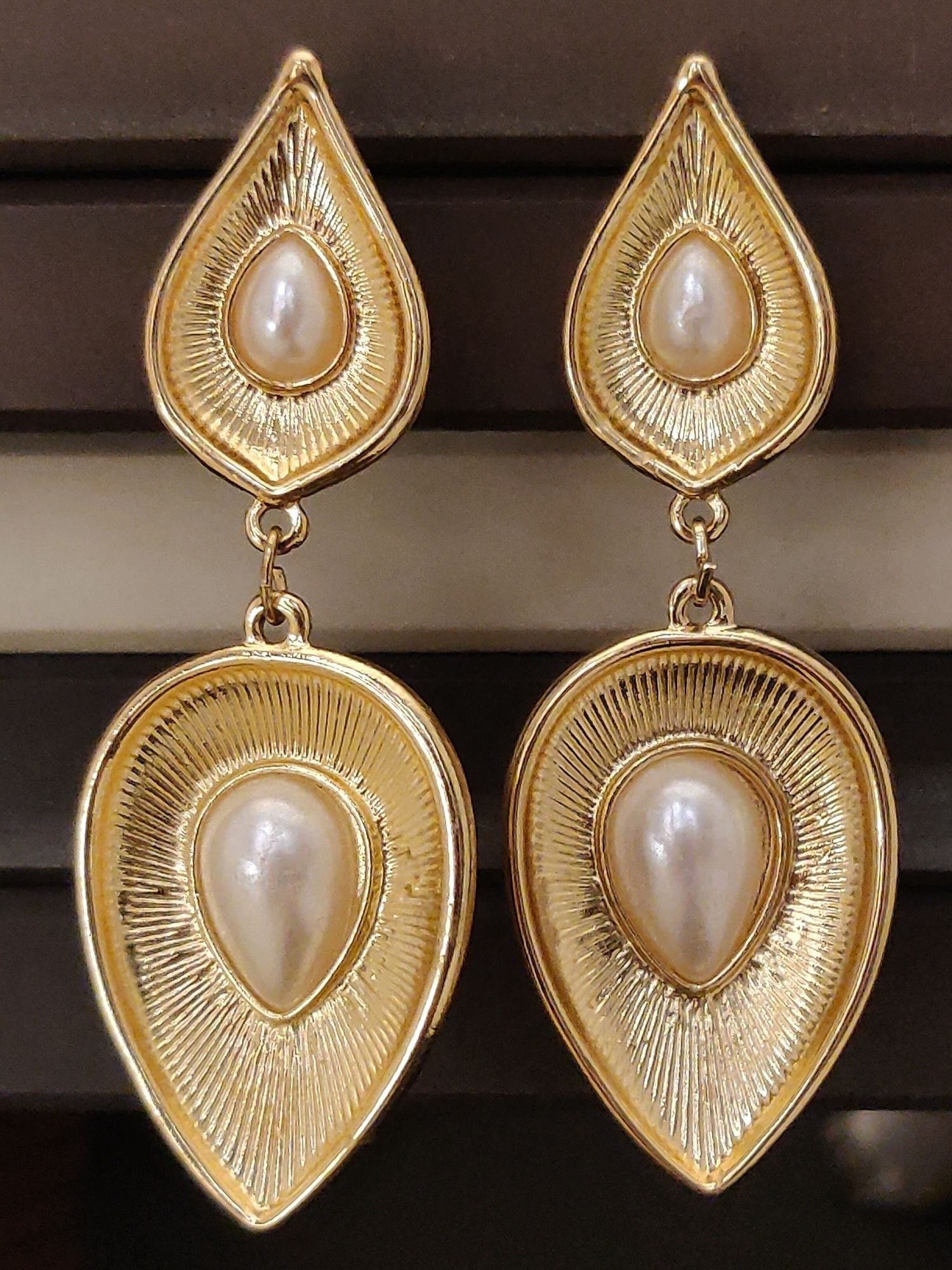 Abdesignsjewellery Western Gold Plated Long Earring with Pearl Design and Elegant Detailing