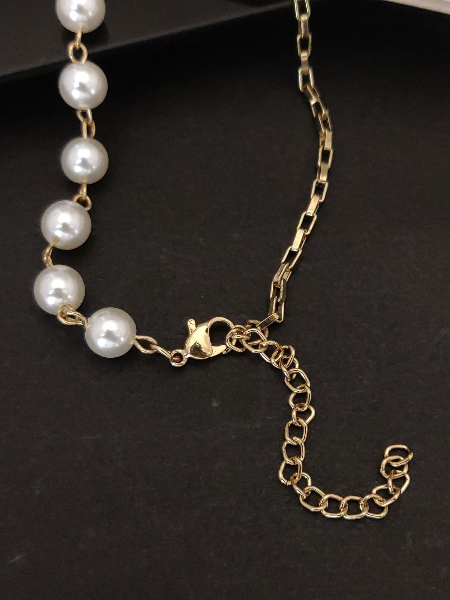 Close-up of Western Gold Plated Pearl Pendant Necklace showcasing pearls and clasp detail