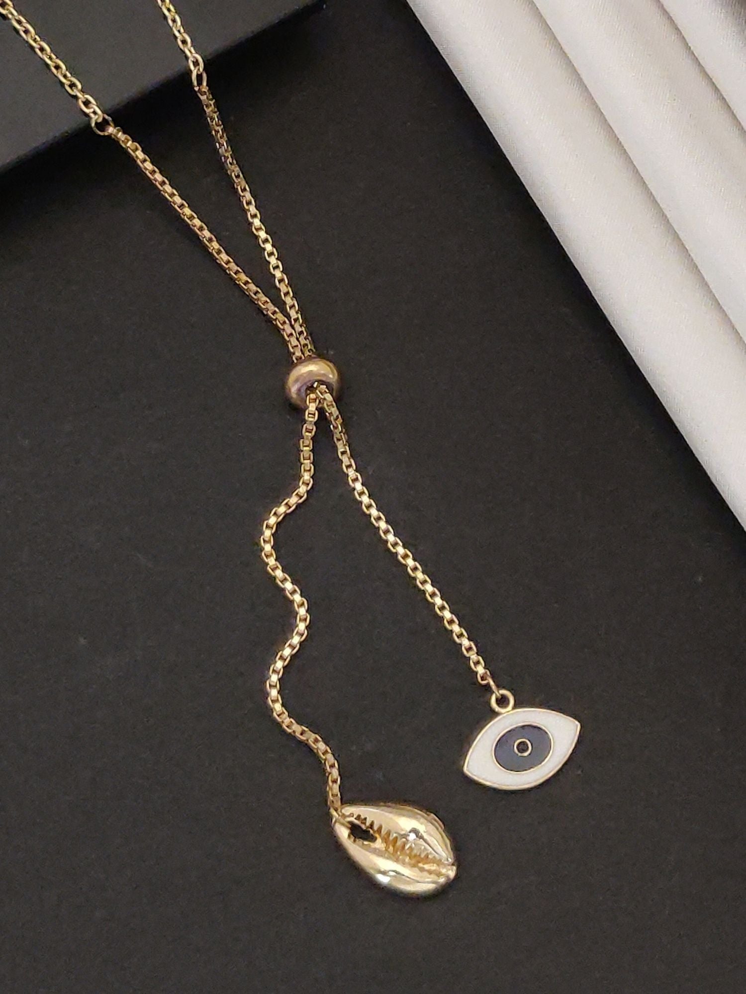 Western Gold Plated Pendant Necklace with Shell and Evil Eye Charms for Stylish Jewelry Lovers