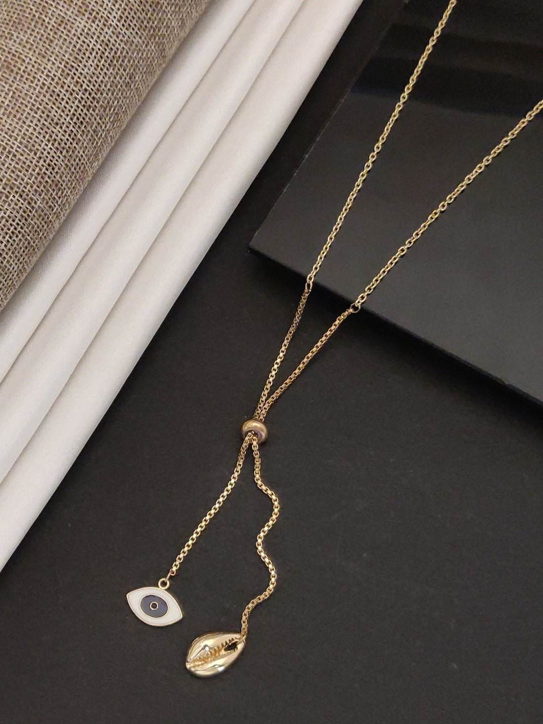 Abdesignsjewellery Western Gold Plated Pendant Necklace with Eye and Leaf Design