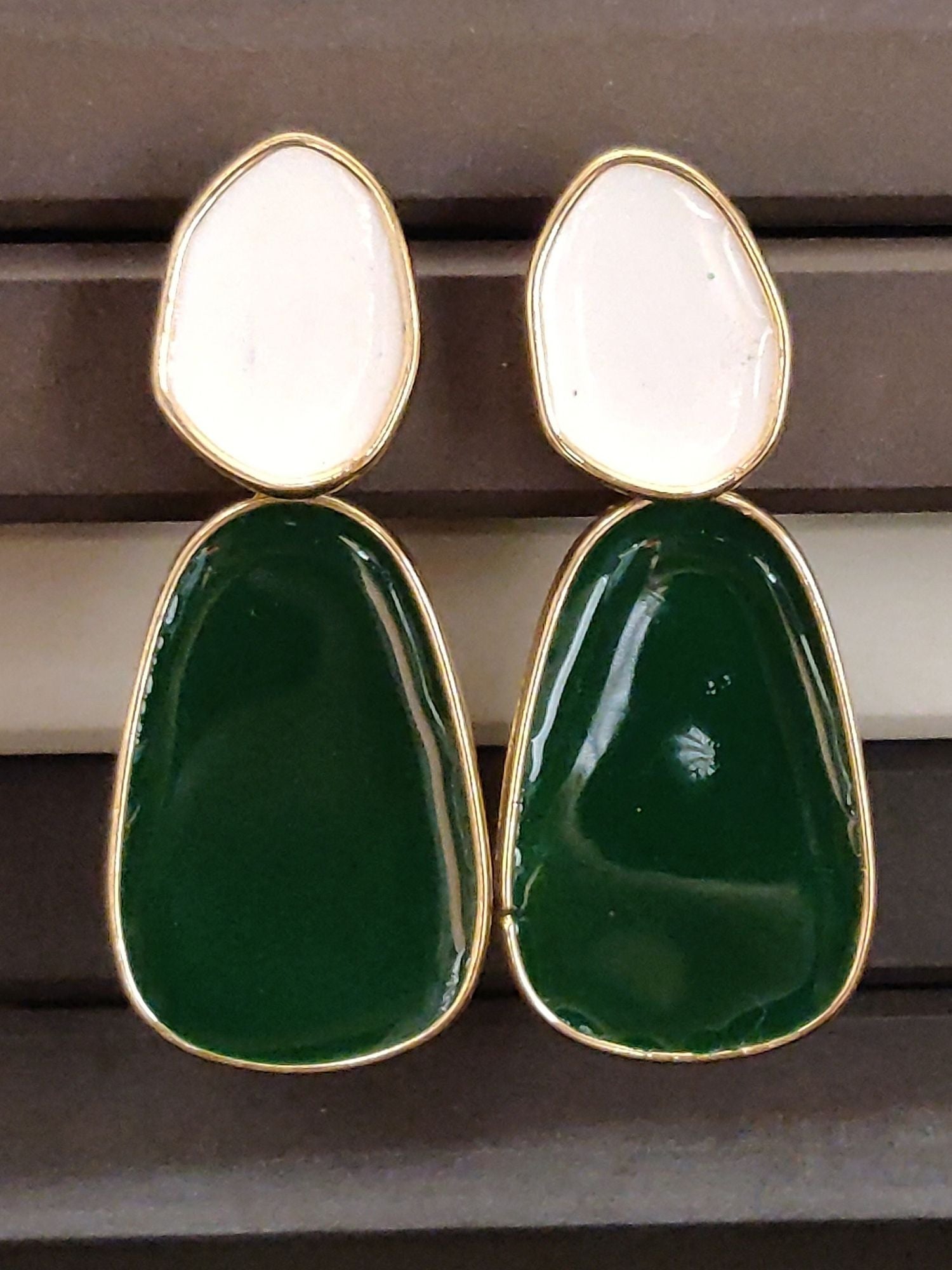 Stylish Western Teal Green Gold Plated Earring with unique two-tone design