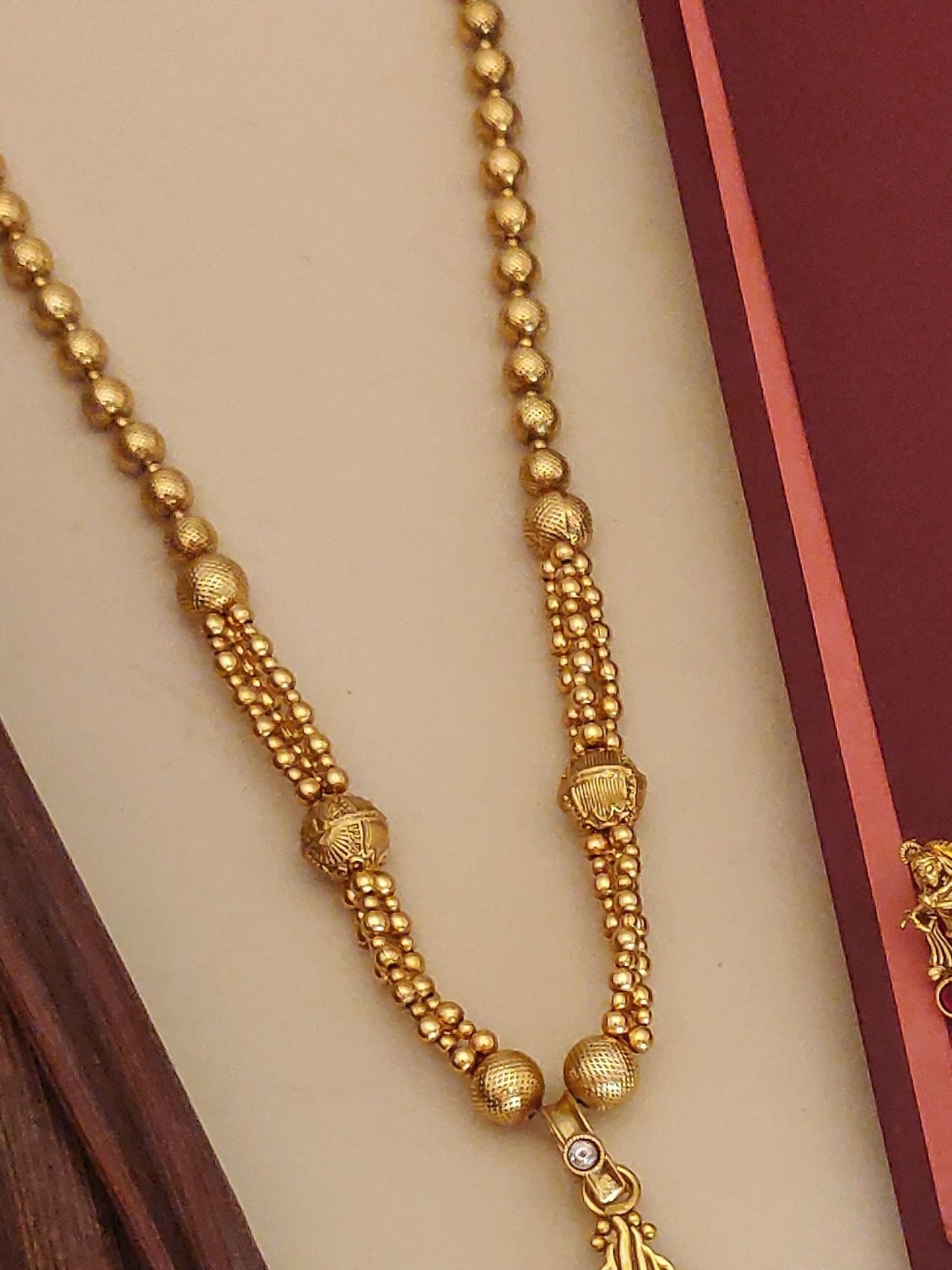 Abdesigns Jewellery Traditional Gold Plated Pendents Set long beaded gold necklace with intricate pendant