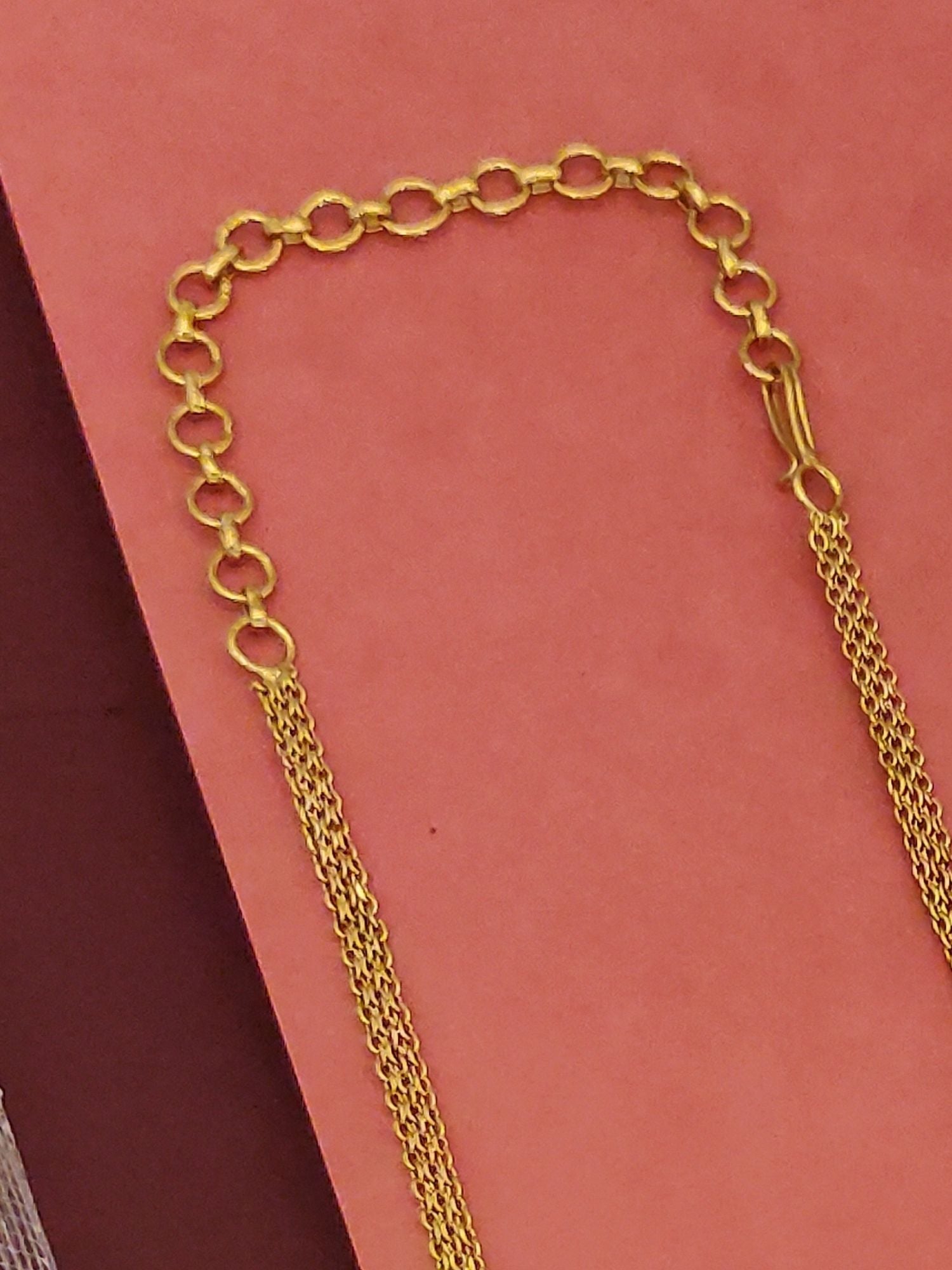 Mesmerising Gold plated American diamond necklace Set. Gold multi chain necklace with circular links and lobster clasp