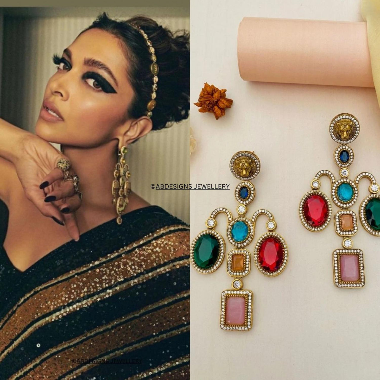 Deepika Padukone Style Sabyasachi Designer Indian Earrings Set