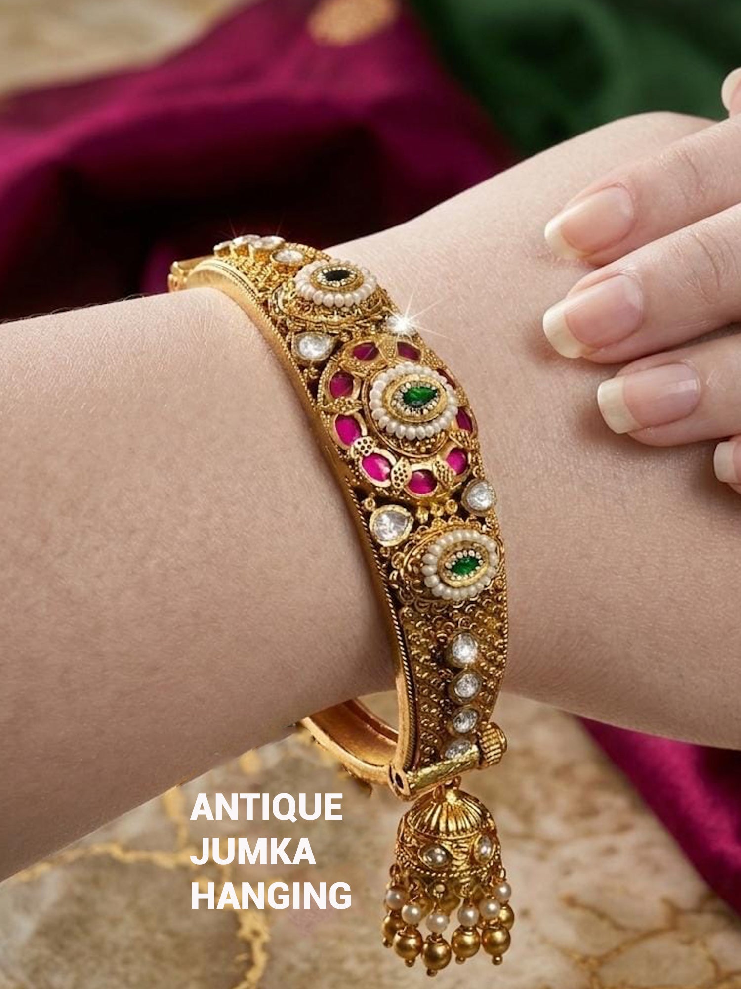 Gold Antique Kundan Kada Bangle Jhumka Bridal | Abdesigns Jewellery