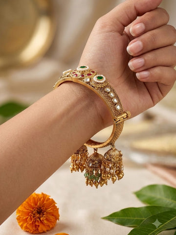 Gold Antique Kundan Kada Bangle Jhumka Bridal | Abdesigns Jewellery