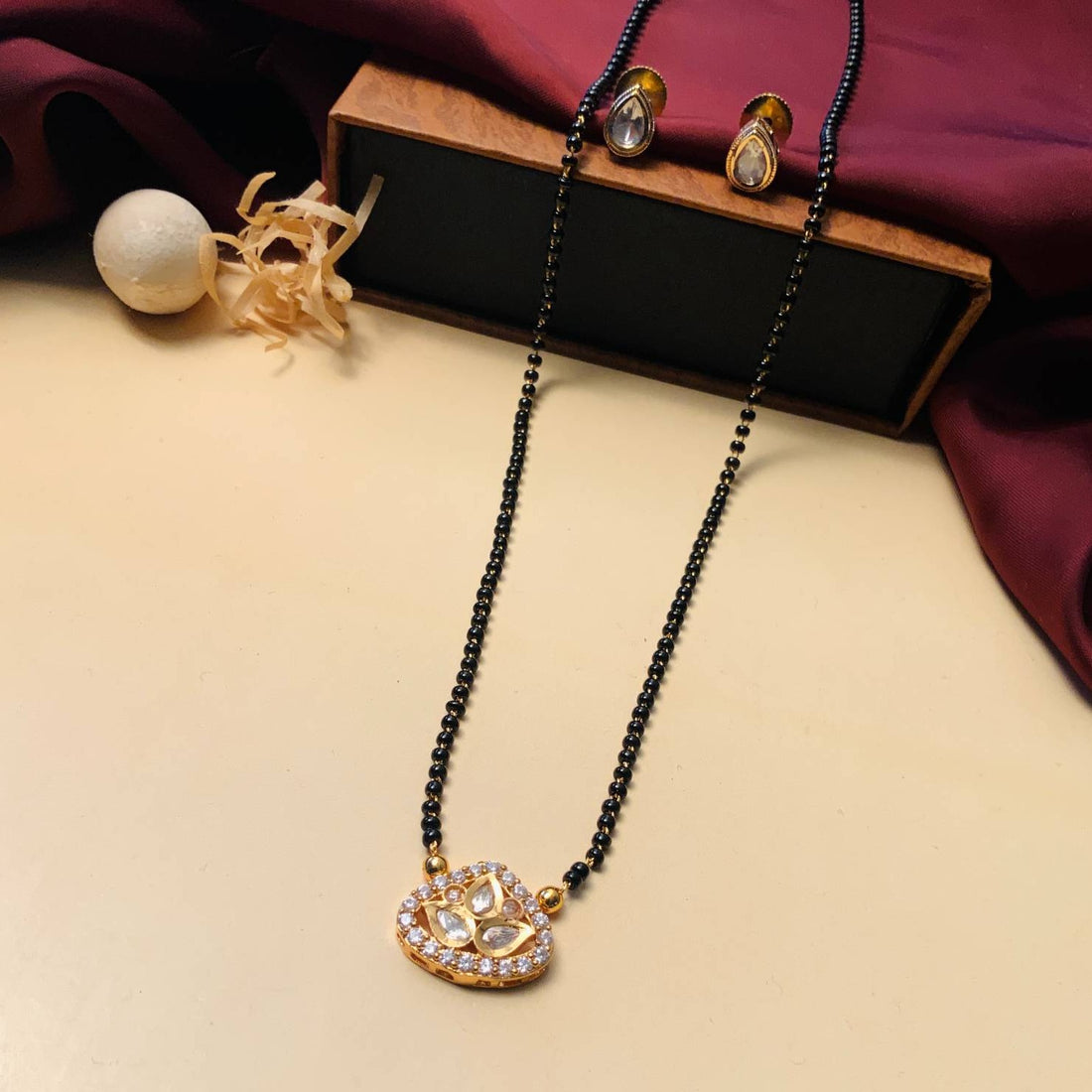 Simple Gold Plated Drop Mangalsutra & Earrings