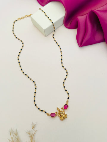 Laxmi Matt Antique Gold Plated Mangalsutra with black beads and decorative pink stones by Abdesignsjewellery