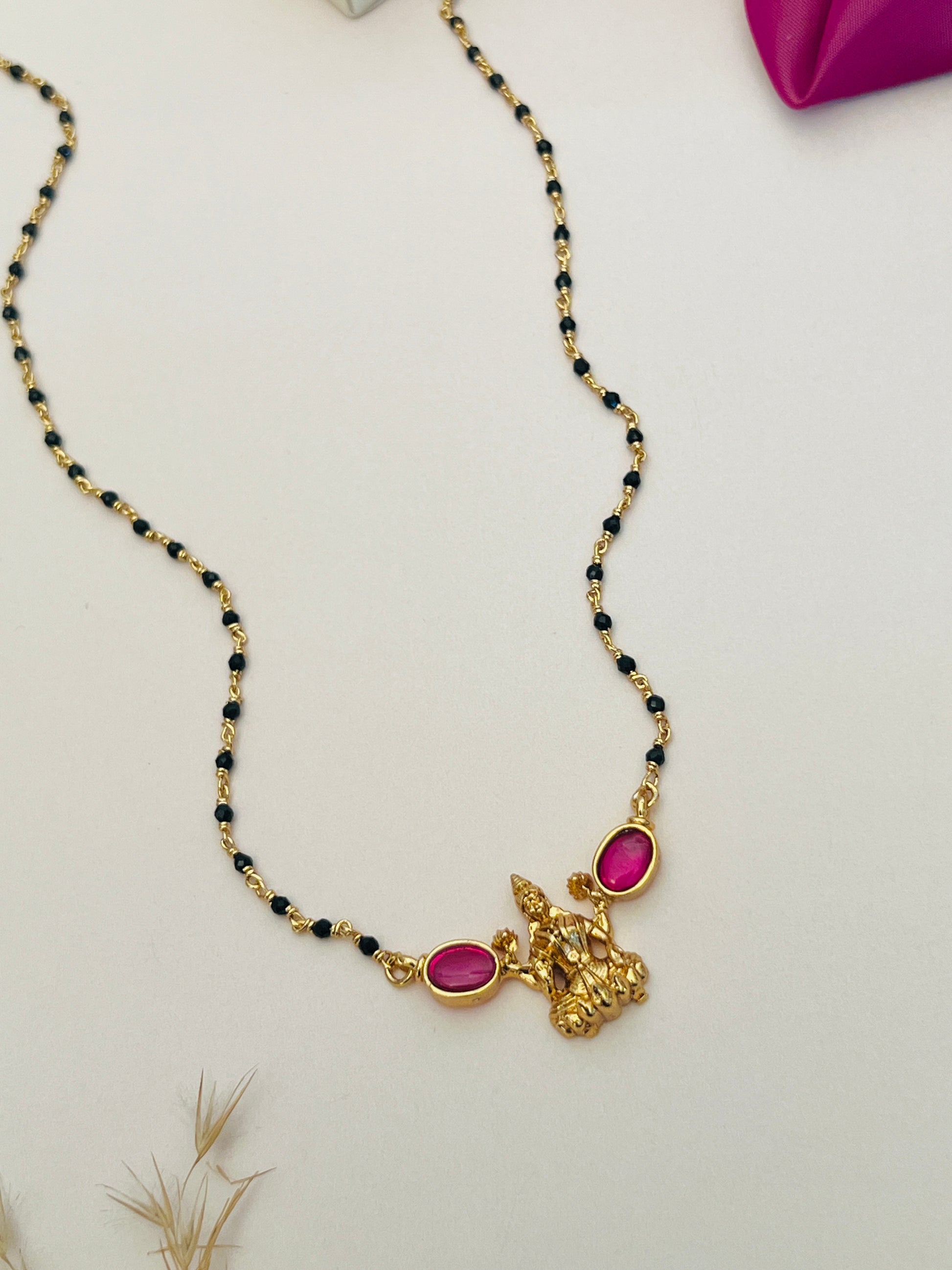 Laxmi Matt Antique Gold Plated Mangalsutra with intricate pendant and black bead chain by Abdesignsjewellery