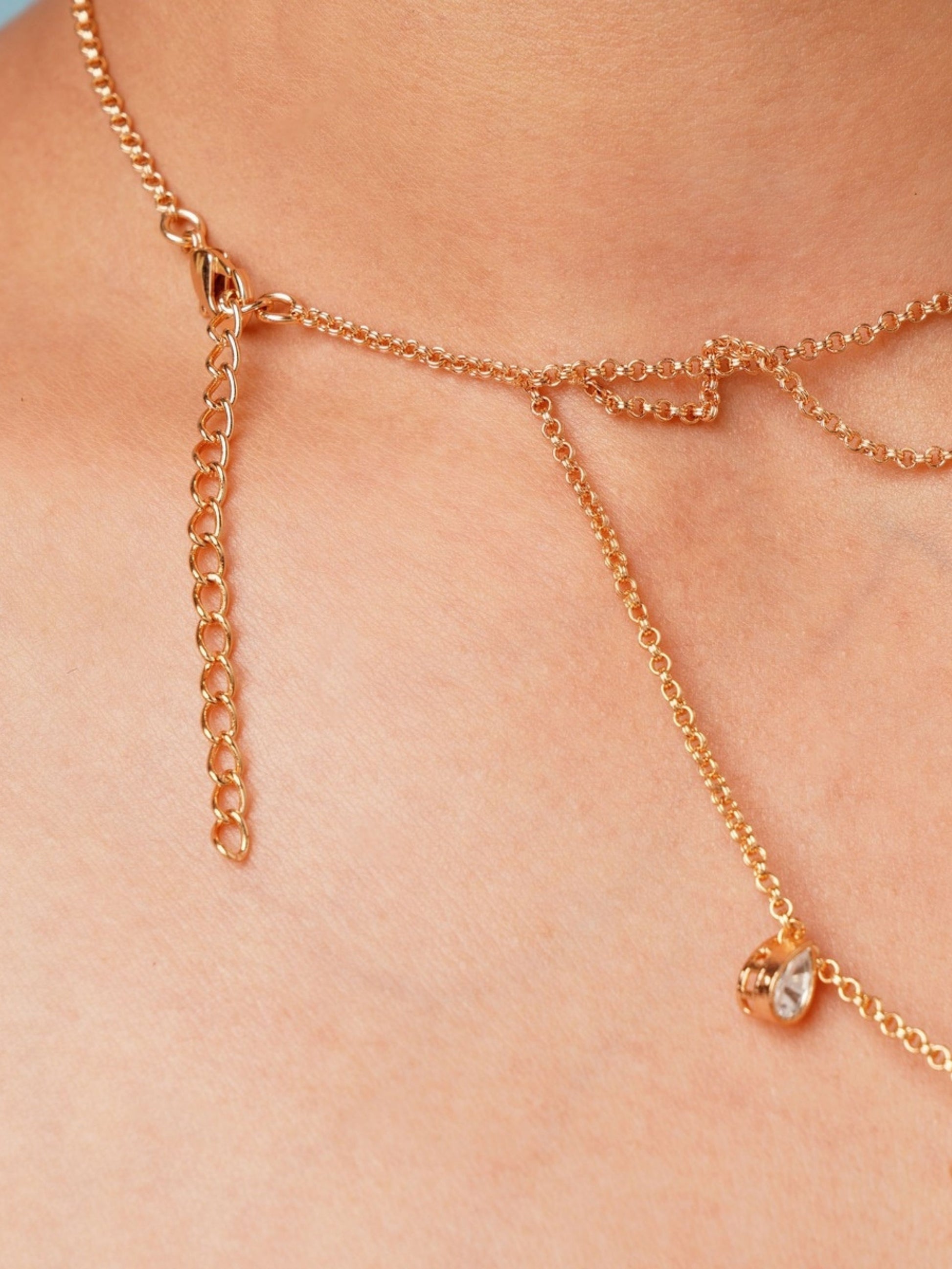 Close-up of Layered Gold Plated Polki Pendant Chain by Abdesignsjewellery worn on neck