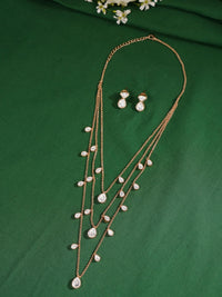 Thumbnail for Layered Gold Plated Polki Pendant Chain with matching earrings on green background by Abdesignsjewellery