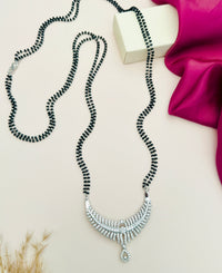 Thumbnail for Elegant Long Silver Mangalsutra with black beads and intricate pendant by Abdesignsjewellery