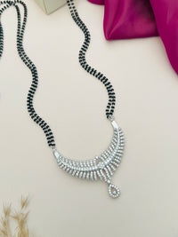 Thumbnail for Long Silver Mangalsutra by Abdesigns jewellery with intricate pendant and black bead chain