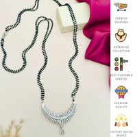 Thumbnail for Long Silver Mangalsutra with intricate pendant design and black beaded chain by Abdesignsjewellery
