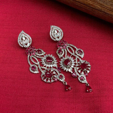 Abdesignsjewellery silver American diamond earrings chandelier drop style with red ruby stones