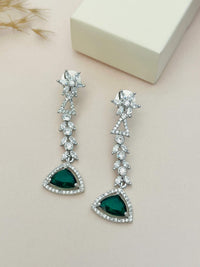 Thumbnail for Luxurious Silver Plated American Diamond Necklace with green gemstone pendant by Abdesignsjewellery