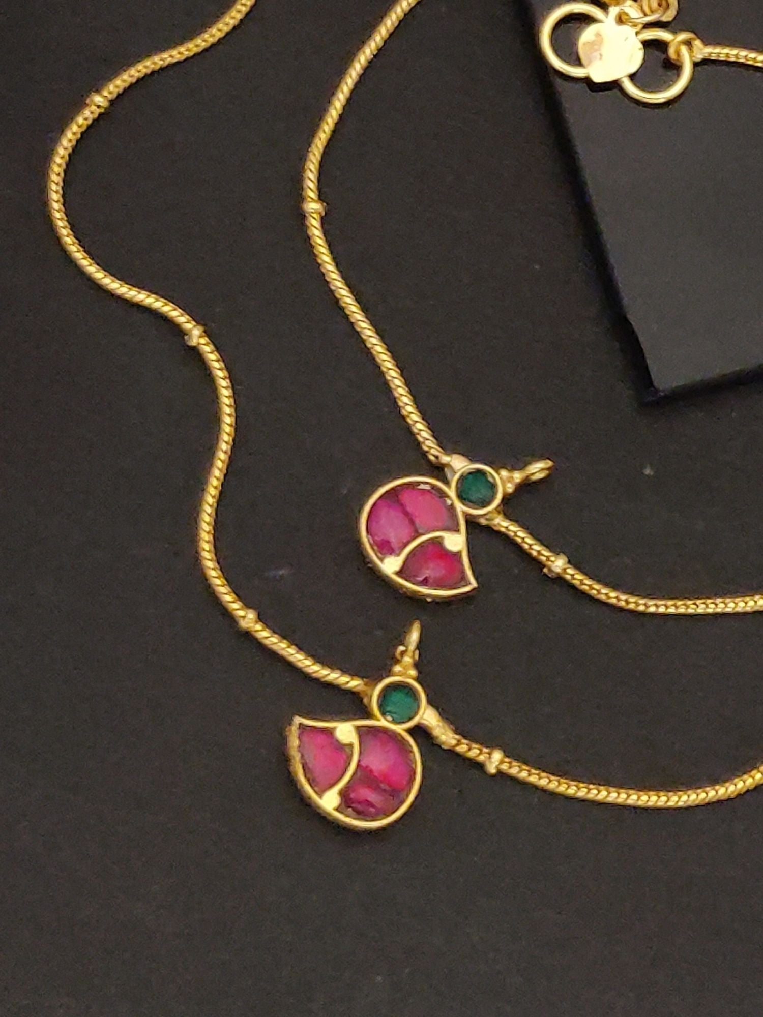 Minimal Gold Plated Pink Kempstone Bird Anklets with delicate chain and colorful stone detailing