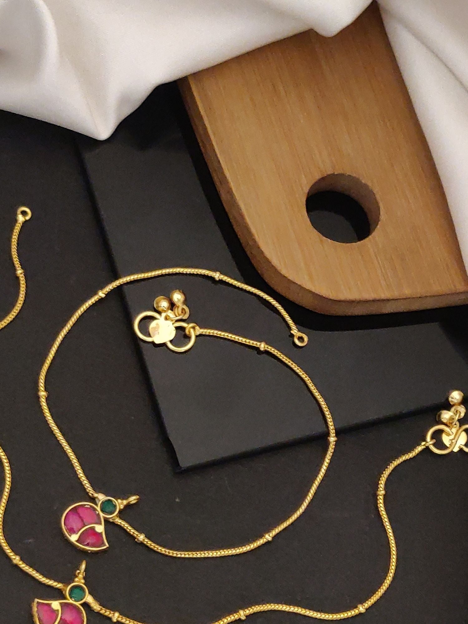 Minimal Gold Plated Pink Kempstone Bird Anklets with delicate chain and bird charm by Abdesignsjewellery