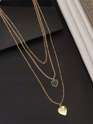 Minimal Western Gold Plated Heart Pendant Necklace featuring layered chains and delicate heart charms