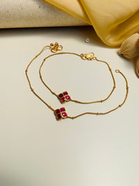 Thumbnail for Paachi Kundan anklets for women by Abdesignsjewellery with gold chain and red stone floral design