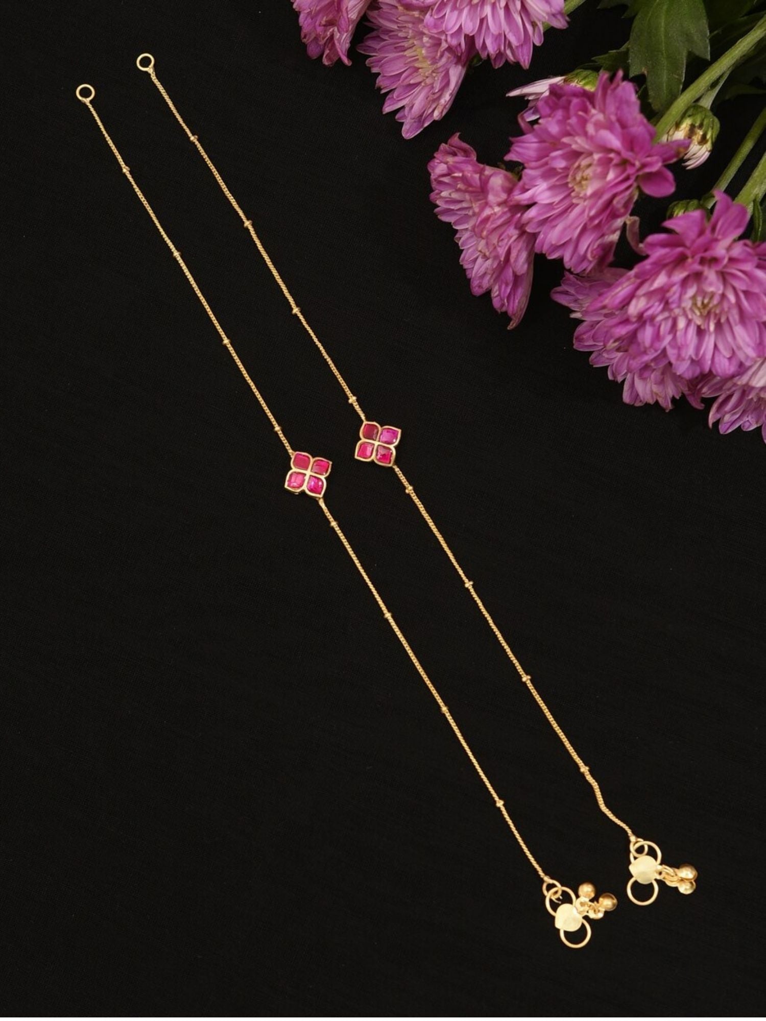 Abdesignsjewellery Paachi Kundan anklets for women with gold chain and pink stone floral design