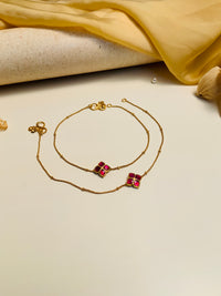 Thumbnail for Paachi Kundan anklets for women by Abdesignsjewellery featuring gold chain and pink stone embellishments