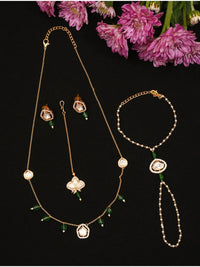 Thumbnail for Abdesignsjewellery Polki Hand Bracelet Combo with gold chain and green bead details