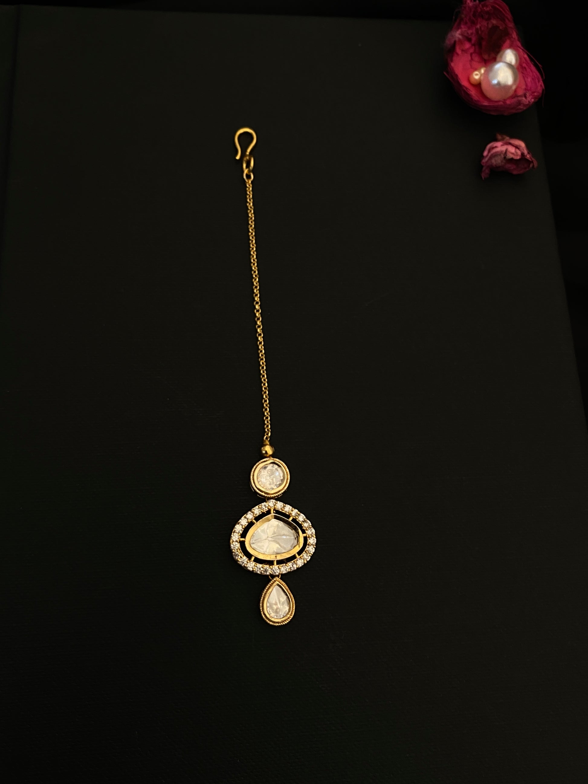 Polki Kundan Drop Maangtikka by Abdesignsjewellery with intricate gold chain and stone detailing