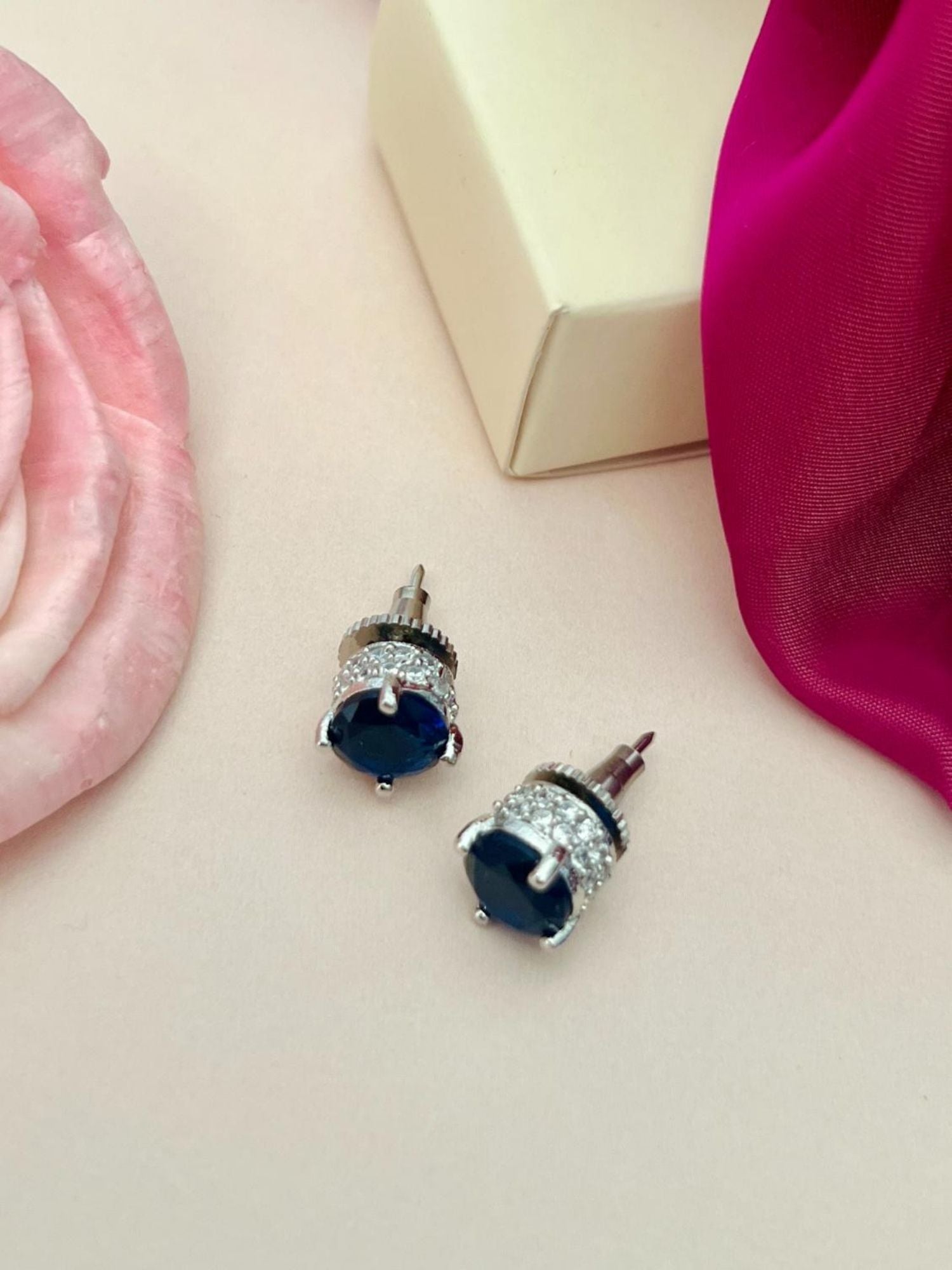 Precious Silver Plated American Diamond Stud Earring with blue stones from Abdesignsjewellery