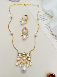 Thumbnail for Premium Gold Plated Polki Pendant Set with pearl accents and intricate gold design by Abdesignsjewellery