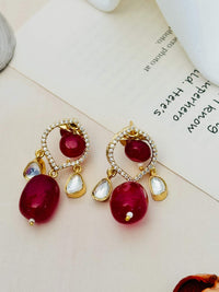 Thumbnail for Abdesignsjewellery Premium Gold Plated Polki Pendant Set with red and white stone accents