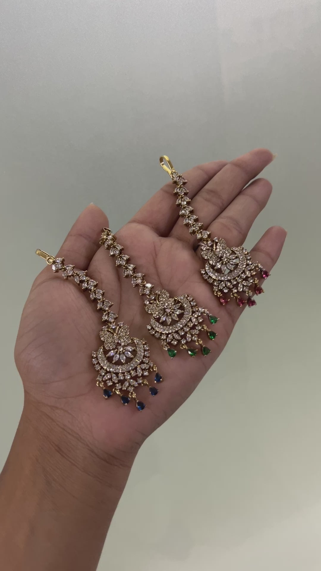 Bridal Victorian Oxidised Gold Plated American Diamond Cz Maangtikka