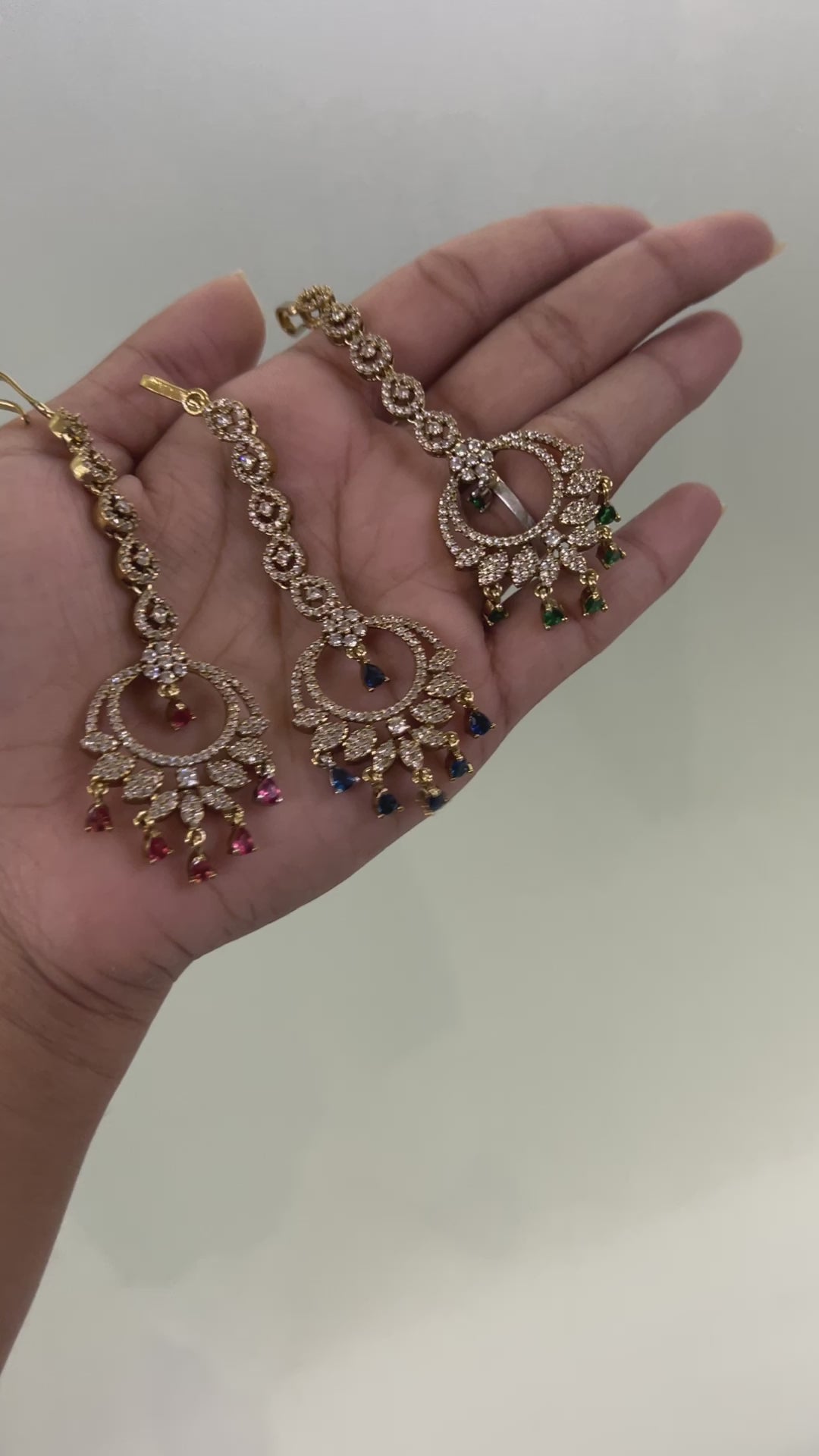 Classic Victorian Oxidsed Gold Plated Colourful American Diamond Cz Maangtikka