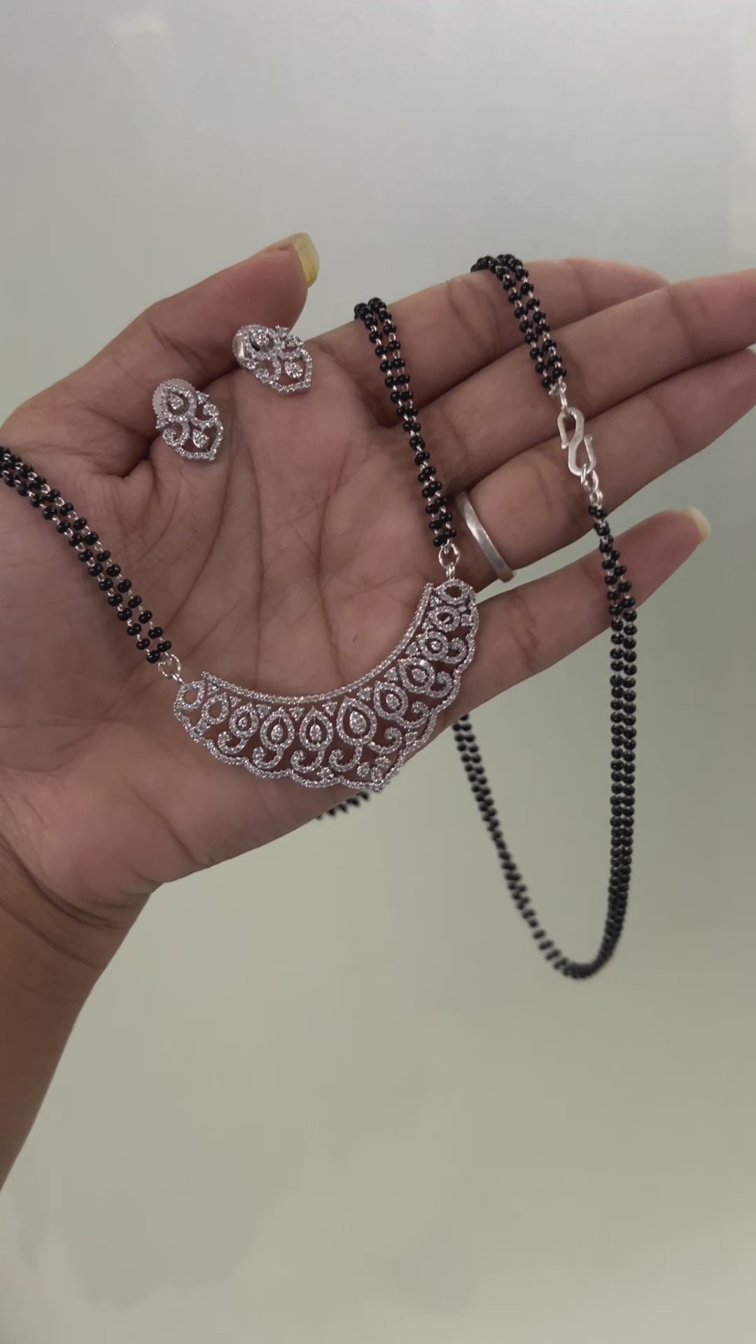 Designer Diamond Mangalsutra Set in Silver Finish | Abdesigns