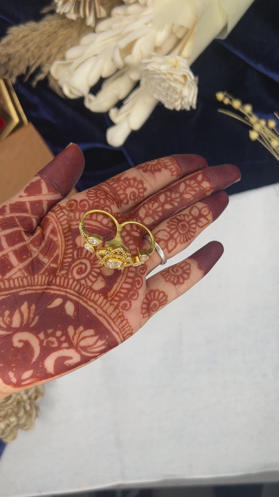 Polki Diamond Kundan Double Finger Ring in Gold Plating Festive | Abdesigns