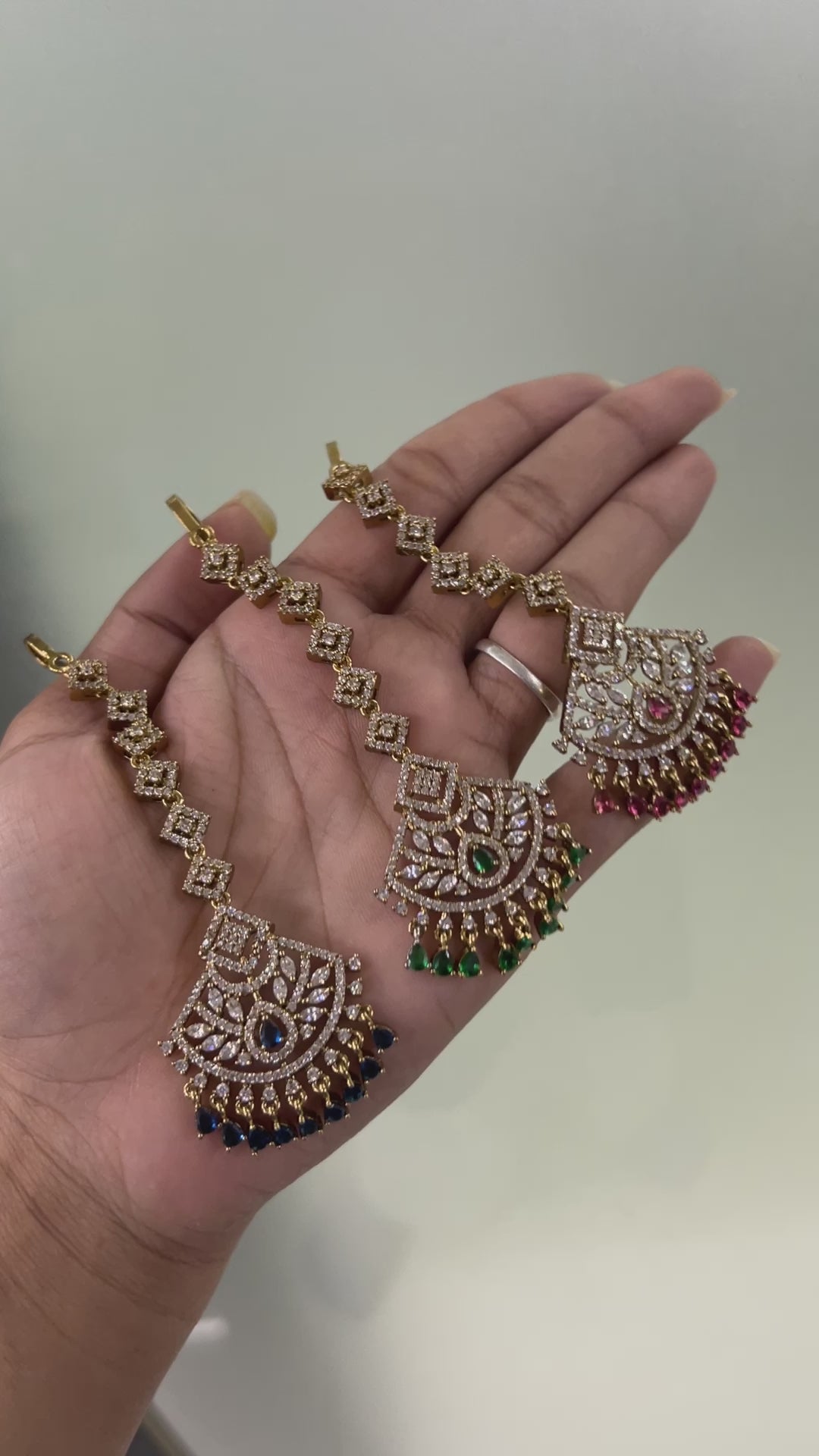 Oversize Oxidsed Gold American Diamond Bollywood Style Maang Tikka