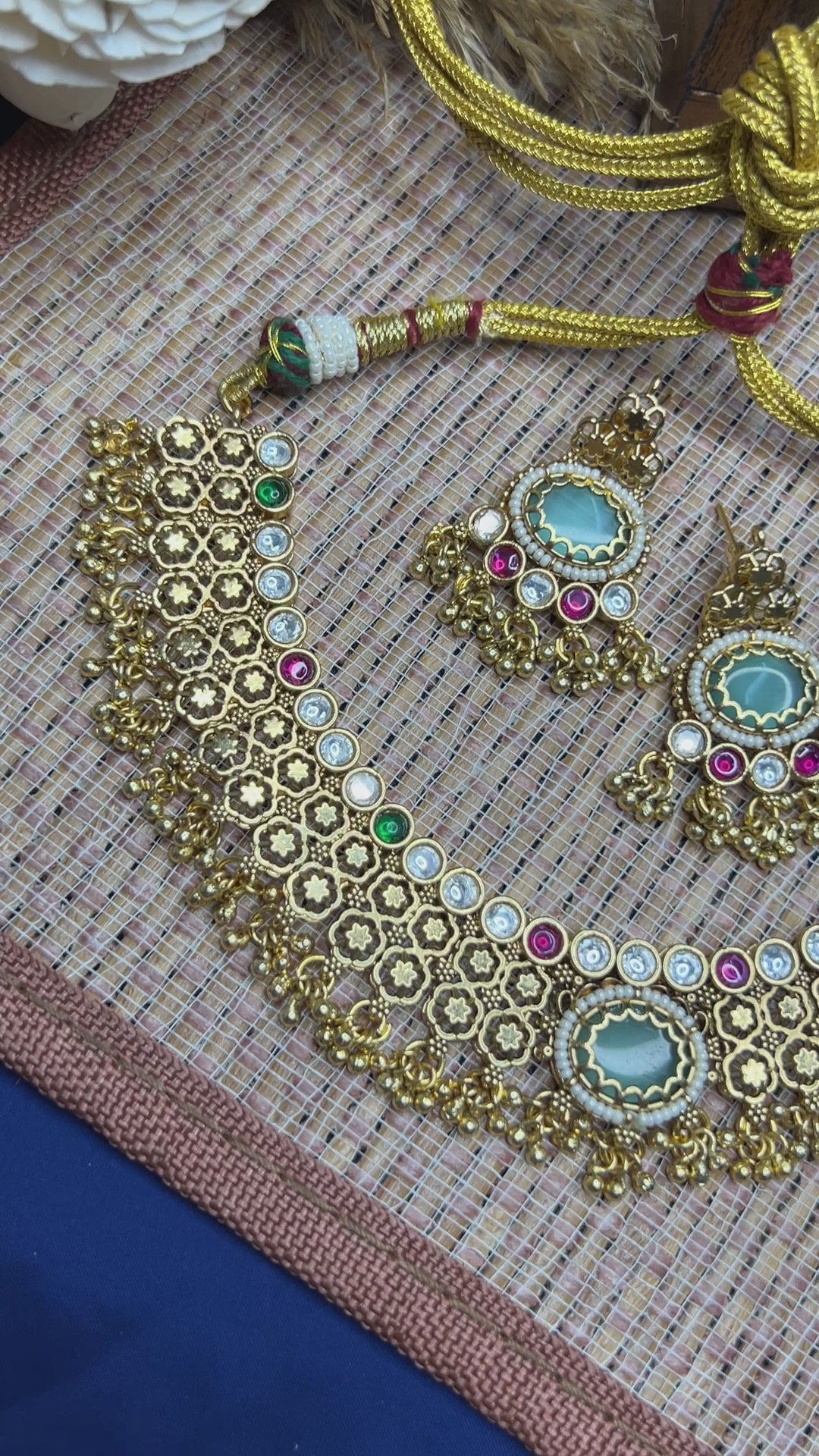 Green Stone Choker Necklace Set in Gold Plating – Bridal | Abdesigns