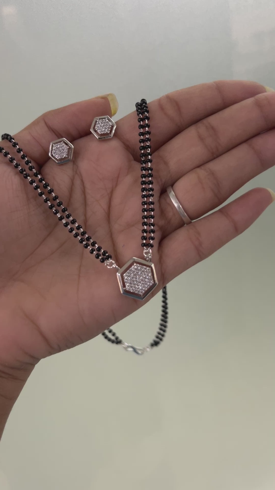 Hexagon American Diamond Mangalsutra in Silver Plating | Abdesigns