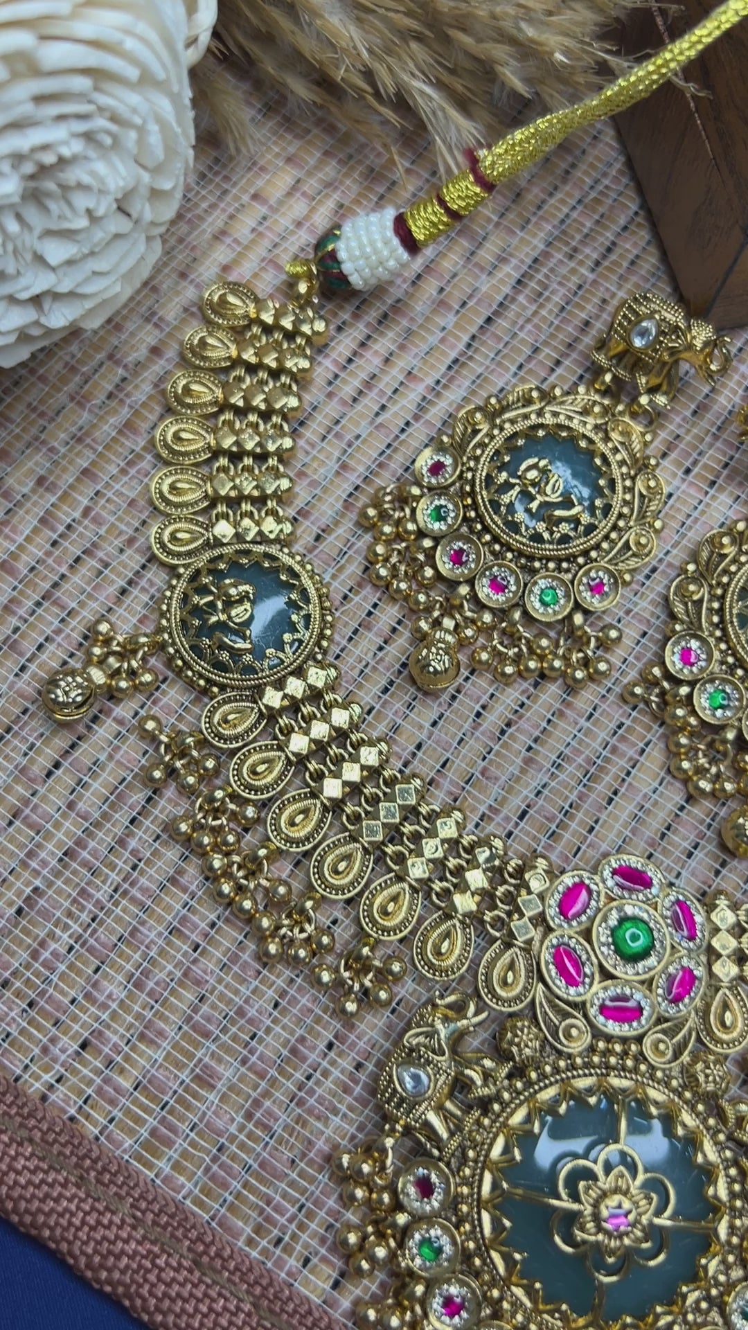 Temple Necklace Set in Gold Plating – Bridal | Abdesigns