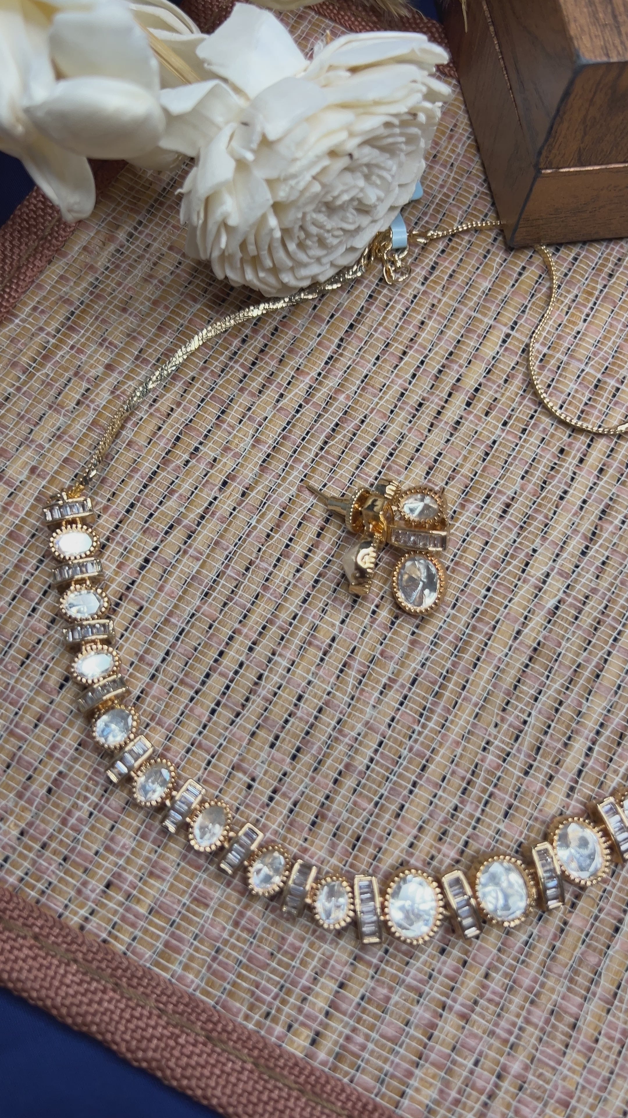 Gold Plated Minimal Polki CZ Necklace Set | Abdesigns