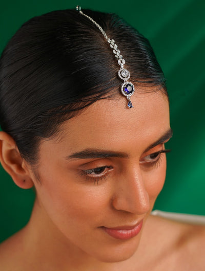 Abdesignsjewellery Round Silver Plated American Diamond Maangtikka
