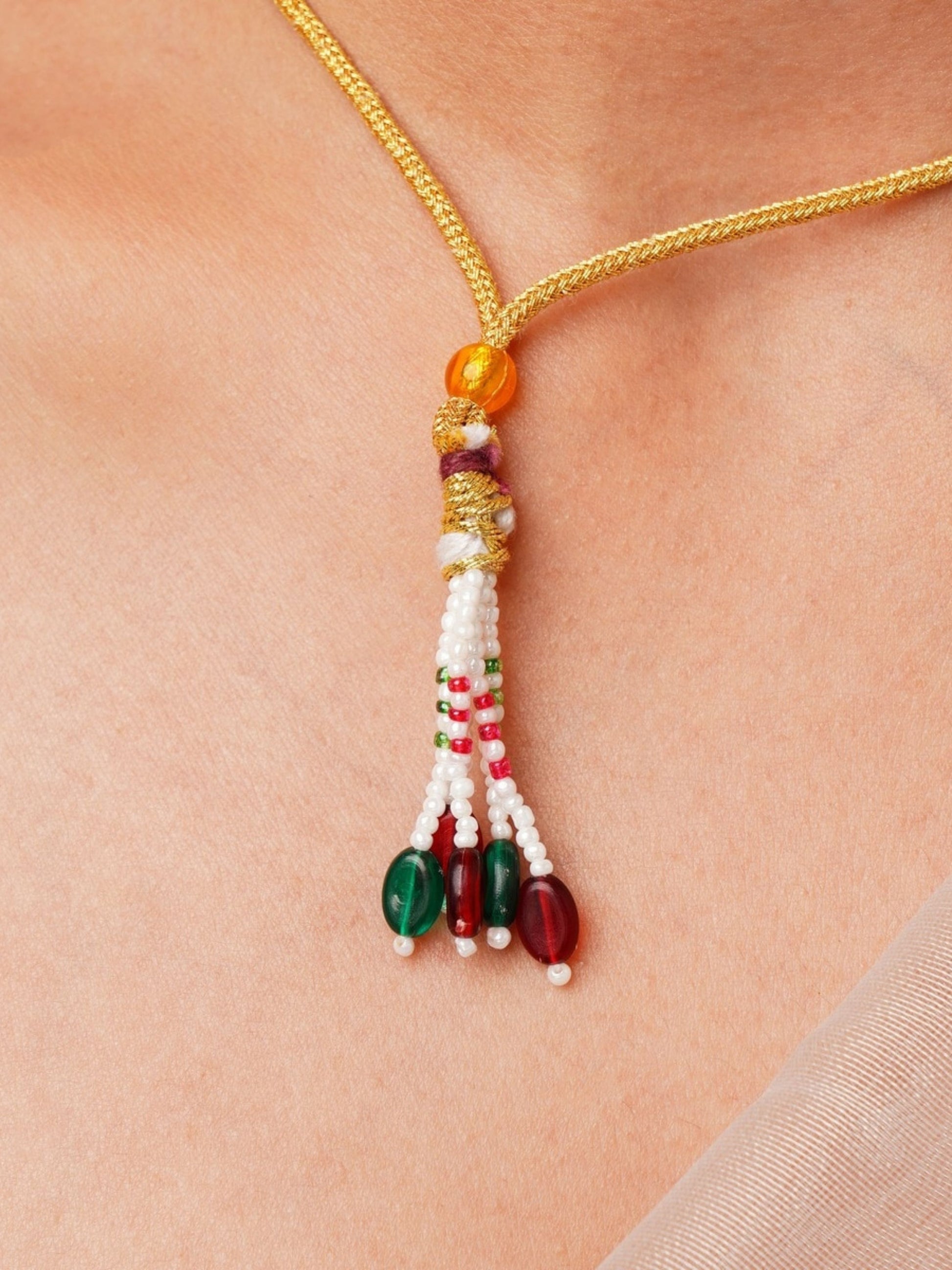 Royal Blue Meenakari Polki Hasli Necklace Set with gold chain and multi-colored bead tassel pendant