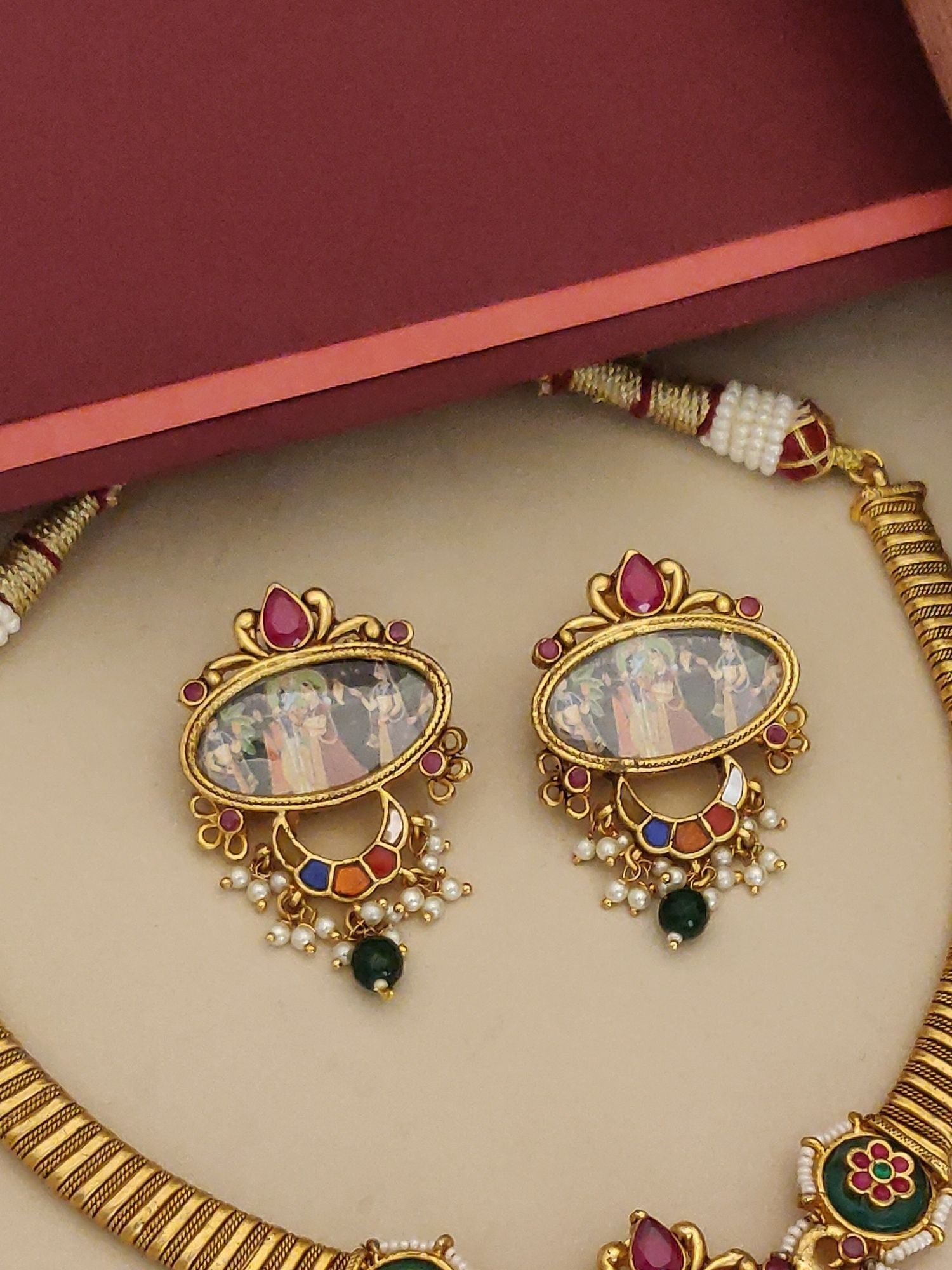 Royal imitation Southindian temple necklace set with gold finish and colorful stones by Abdesignsjewellery