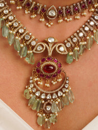 Thumbnail for Sabyasachi Inspired Ruby Emerald Multilayer Necklace Set with green emerald and ruby stones by Abdesignsjewellery