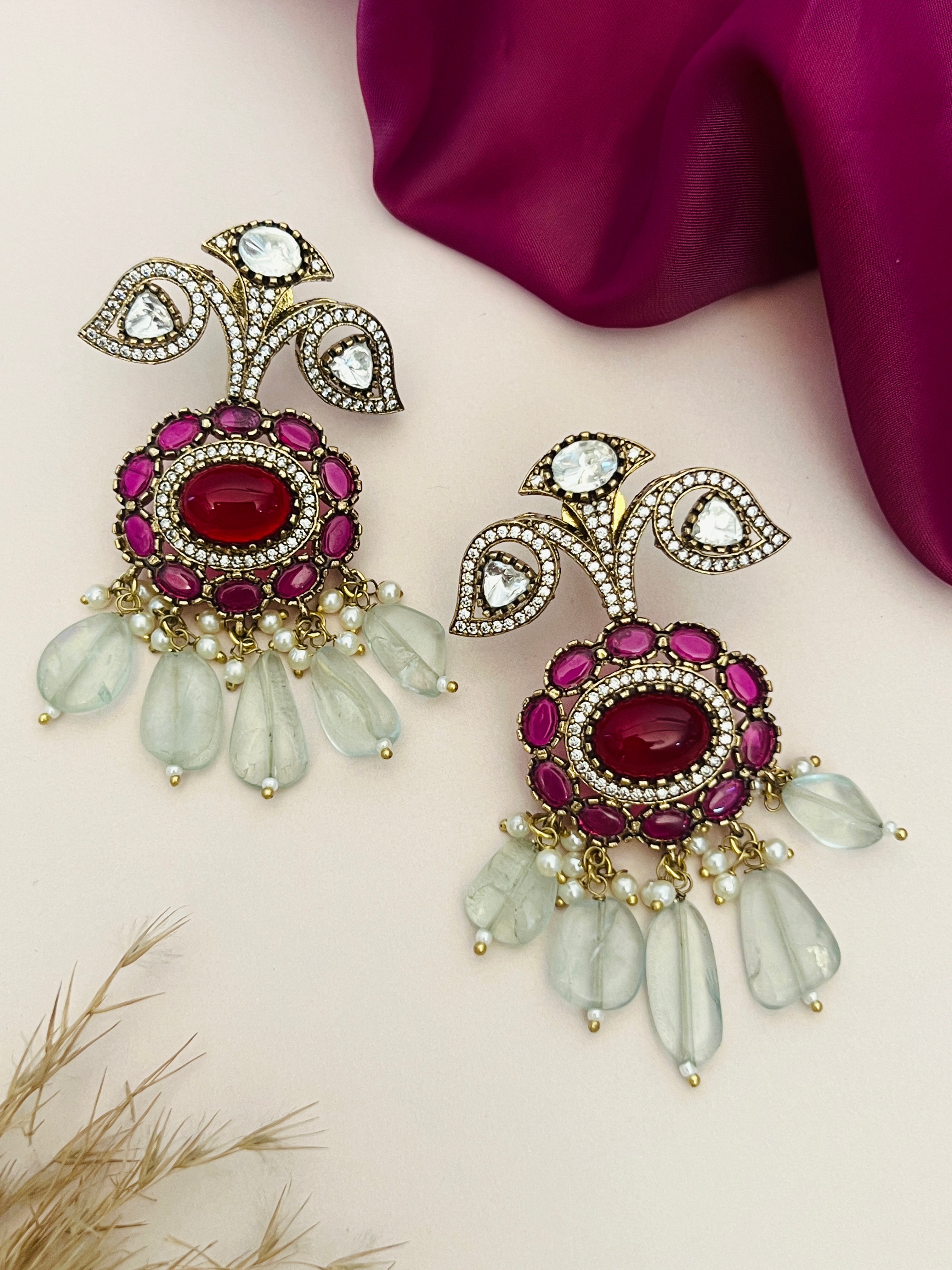 Abdesignsjewellery Sabyasachi Inspired Ruby Emerald Multilayer Necklace Set with intricate stones and pearl detailing