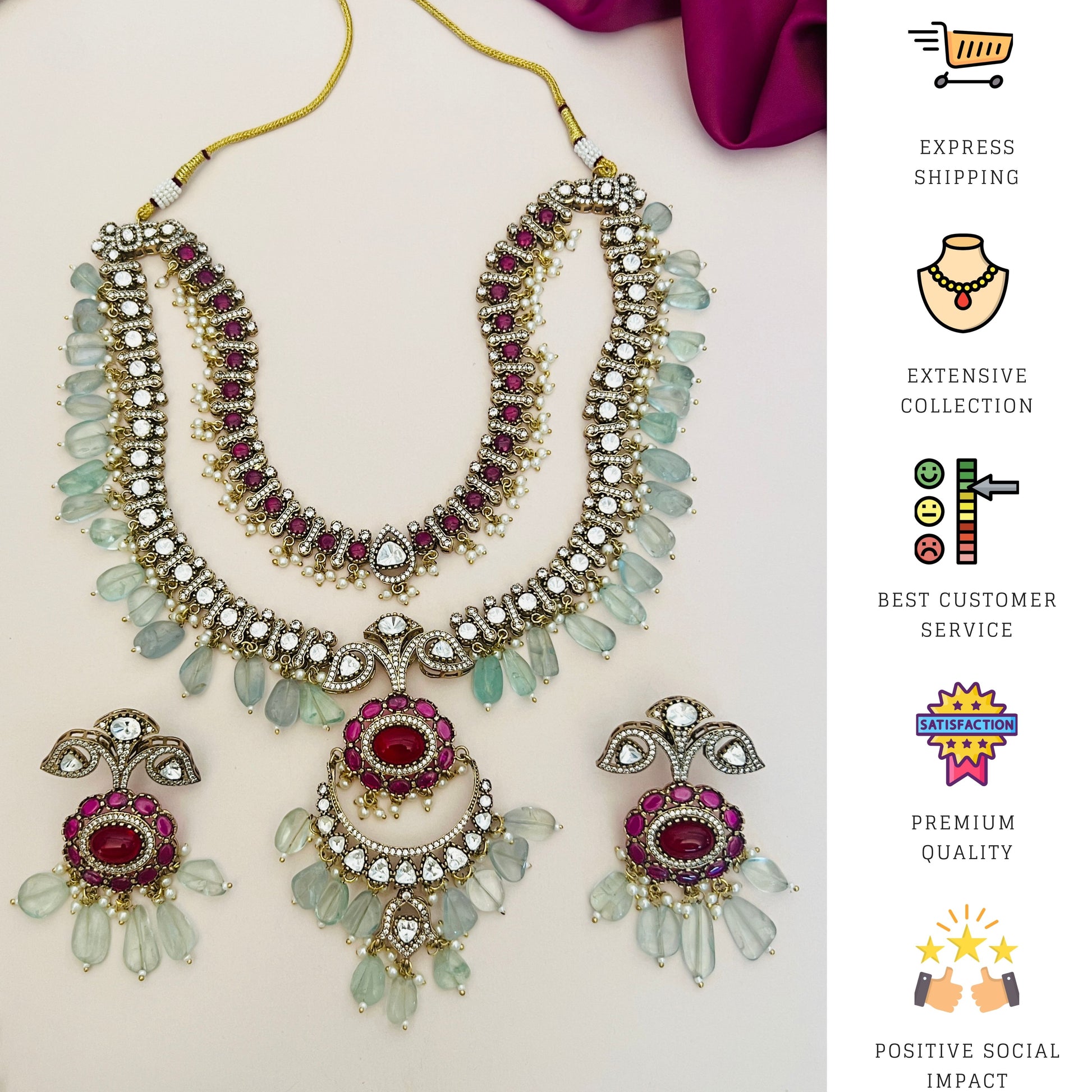 Sabyasachi Inspired Ruby Emerald Multilayer Necklace Set by Abdesignsjewellery with intricate stones and detailed craftsmanship