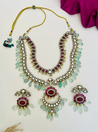 Thumbnail for Sabyasachi Inspired Ruby Emerald Multilayer Necklace Set with intricate ruby and emerald stones by Abdesignsjewellery