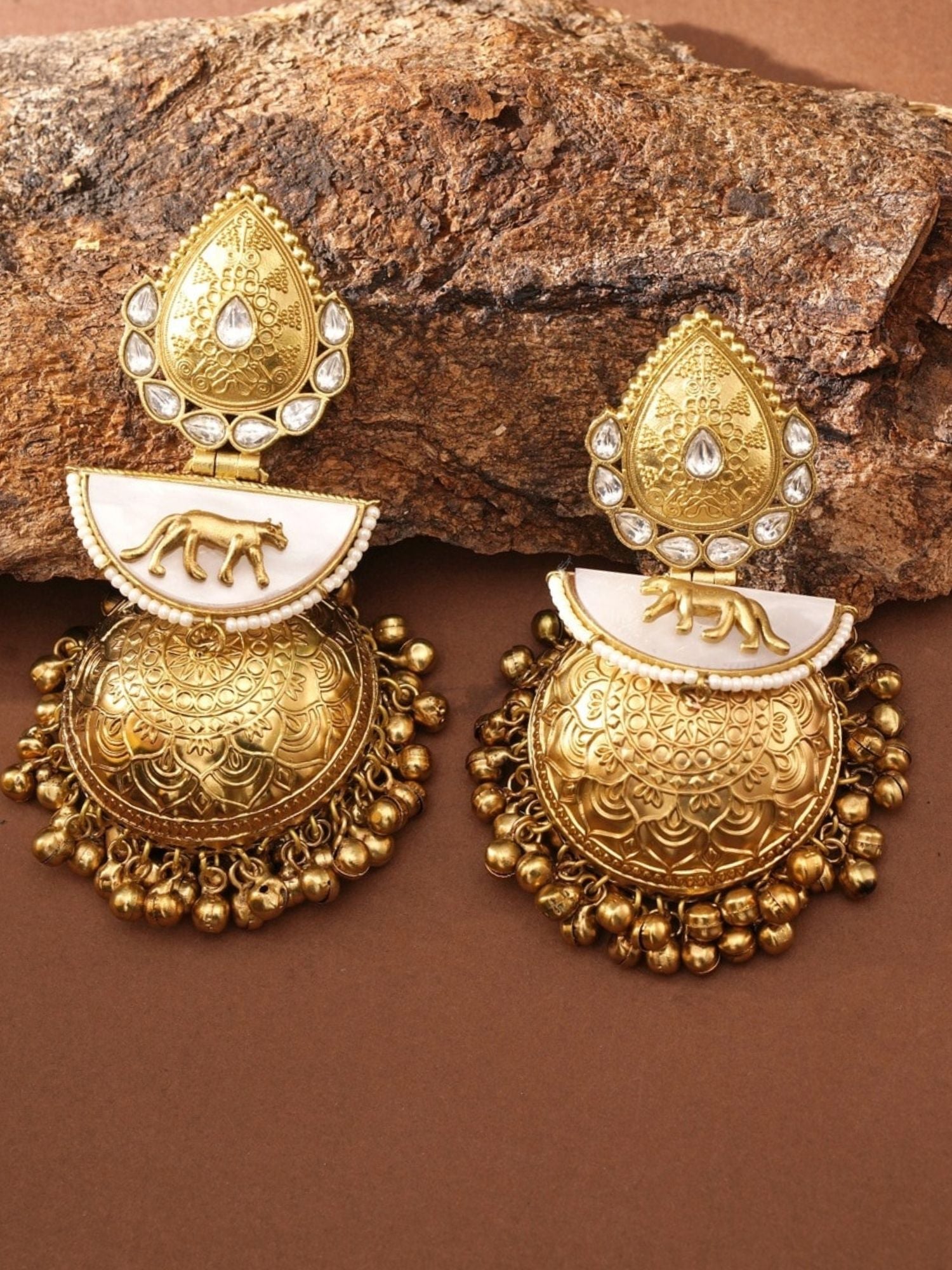 Sabyasachi Style Gold Plated Jhumka Earrings by Abdesignsjewellery with intricate design and dangling beads